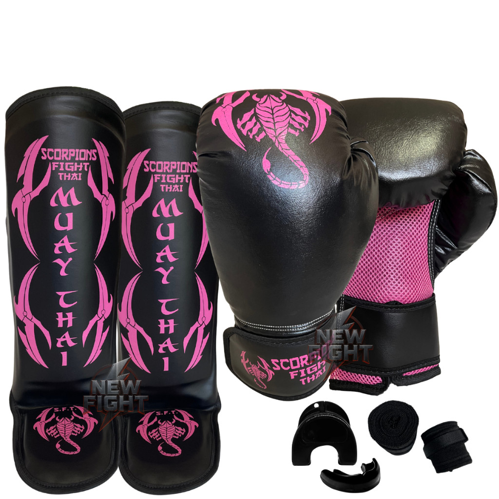 Kit Muay Thai Luva + Caneleira + Bandagem + Bucal em Oferta na Shopee
