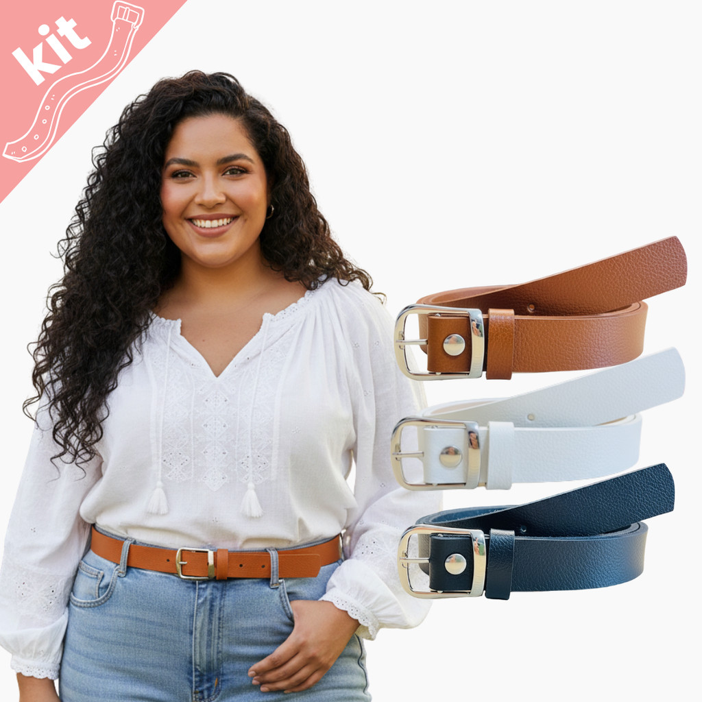 Kit 3 Cintos Femininos Plus Size Moda Primavera, 2.2cm largura - Lua
