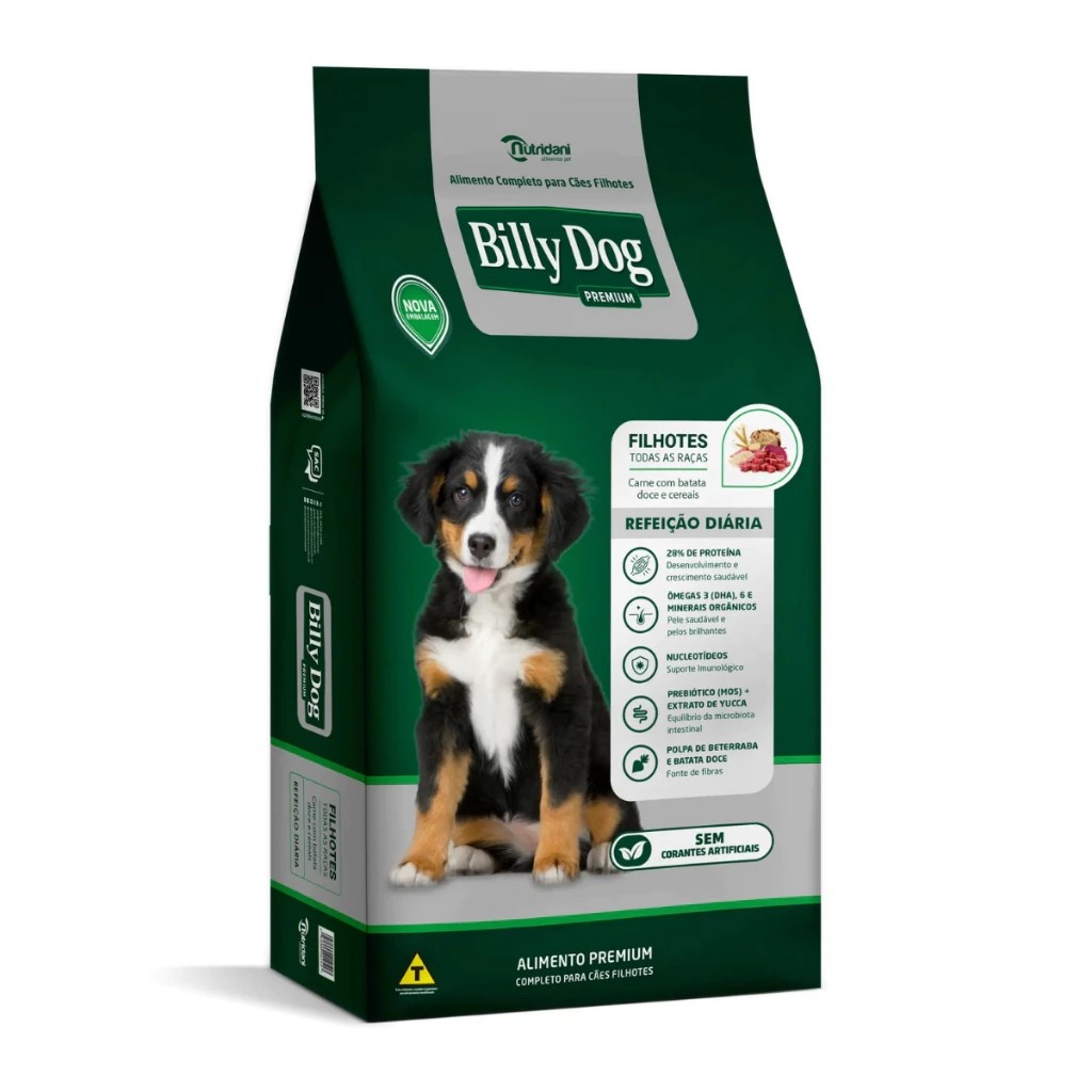 Ração Billy Dog Filhotes Refeição Diária Carne Cereais Batata Doce 10,1kg SEM CORANTES