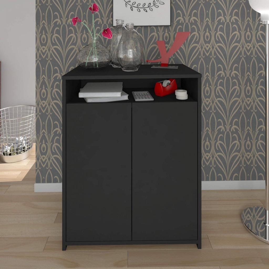Armário para Escritório Baixo 2 Portas 2 Prateleiras Cool Preto em Oferta na Shopee