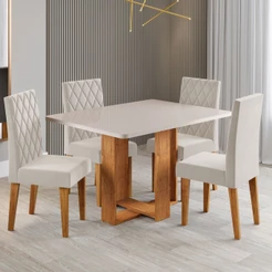 Mesa de Jantar 4 Lugares Afrodite com Vidro - Viero Móveis