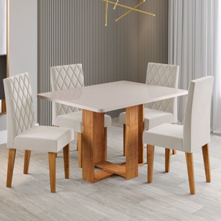 Mesa de Jantar 4 Lugares Afrodite com Vidro - Viero Móveis em Oferta na Shopee