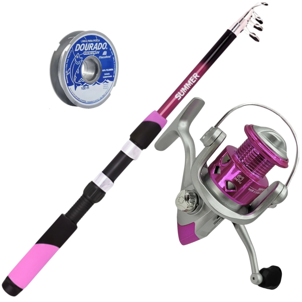 Kit Pesca Mulher Vara Rosa + Molinete E Linha em Oferta na Shopee