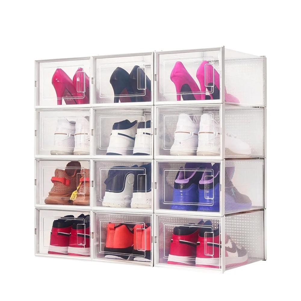 Kit 6 Caixas Sapateira Organizador Transparente Dobrável Empilhável Closet Lavanderia Armário Quarto
