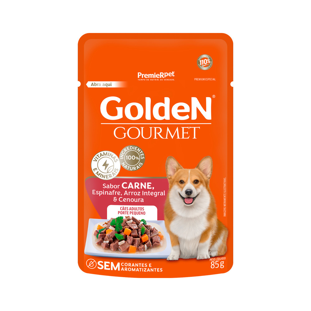 Kit 20 Sachês Golden Gourmet P/cães Adultos Sabor Carne 85g