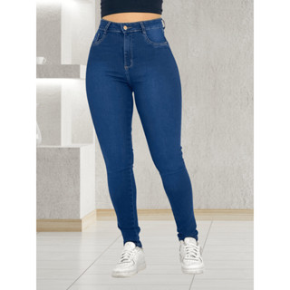 Calça Jeans Feminina Lavagem Escura Lisa Básica Premium Levanta Bumbum em Oferta na Shopee