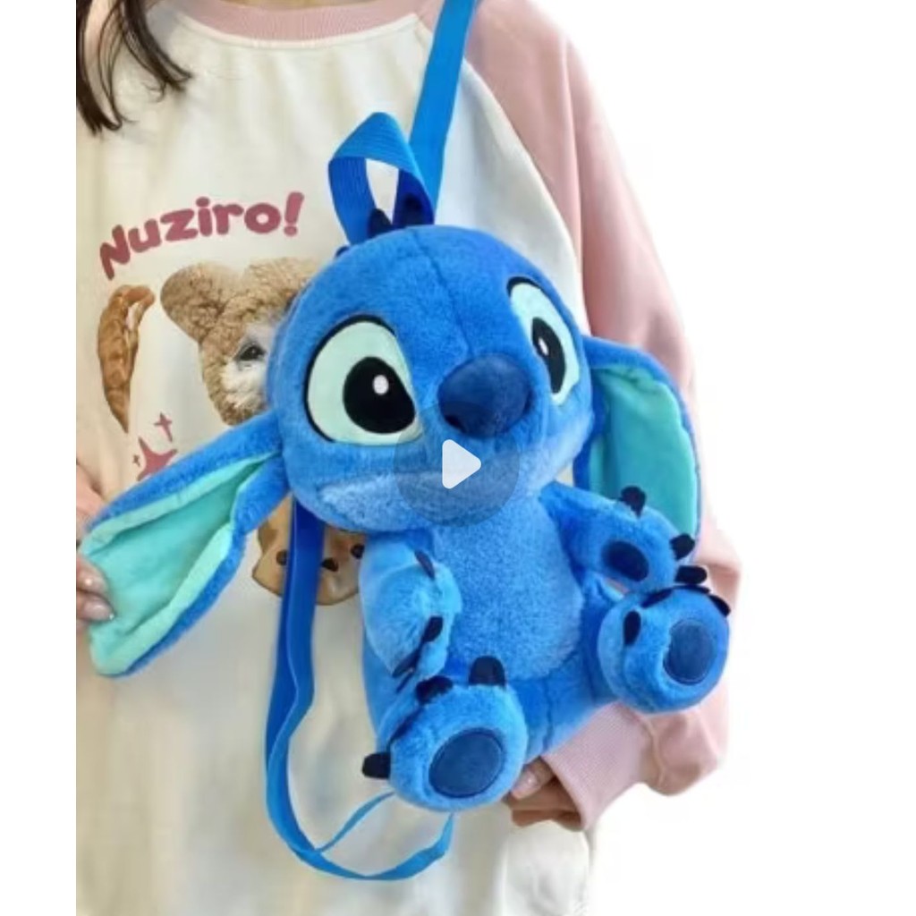 Mochila de Costas Pelúcia Stitch Rosa|Azul Disney – Bolsa Infantil e Juvenil Feminina Estilo Plush BlackFriday*
