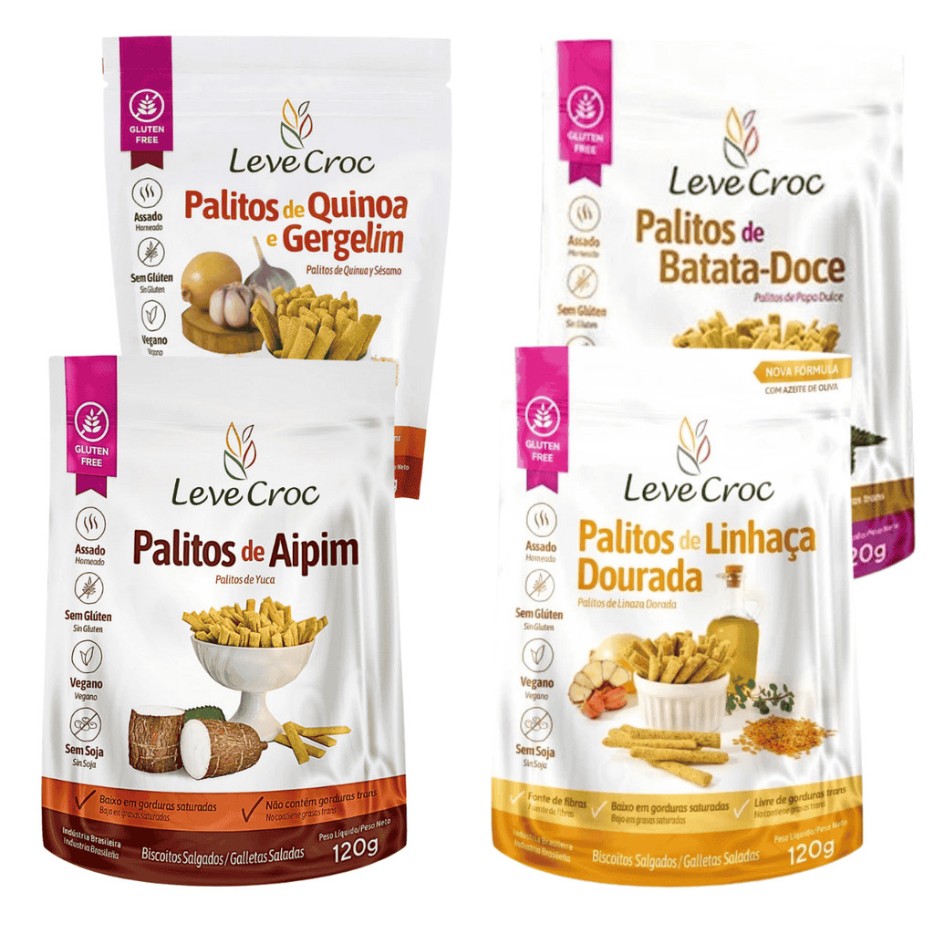 Kit 3 Biscoito Palitos Salgados S/Glúten Sabores Leve Croc