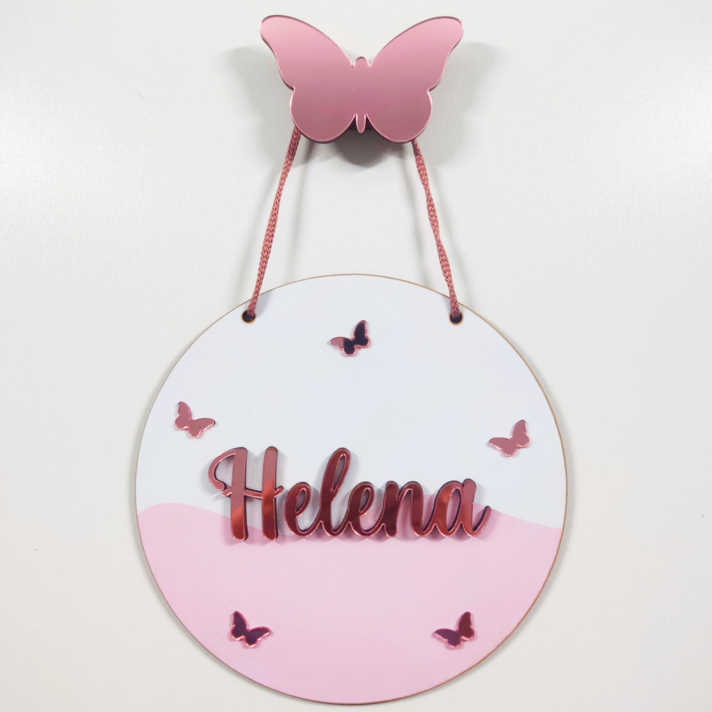 Placa Porta Maternidade Personalizada Nome  Acrílico 3D Bebê Borboleta Quarto Infantil Menina Menino