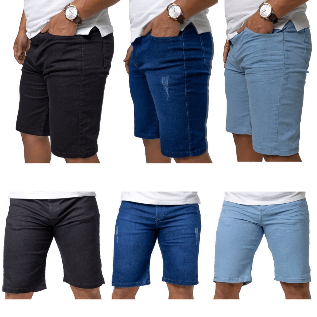 Kit 3 Bermuda Masculina Jeans C Elastano tam 36 ao 48 - Shorts Masculino Casual - Roupa Masculina