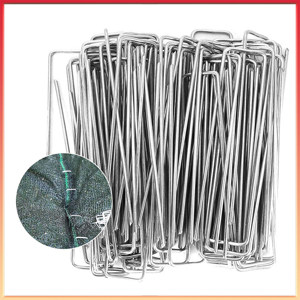 100 Peças Estacas De Jardim Galvanizadas Prata 15cm Estacas Barraca Forma U Fixação Gramado Fácil Instalar