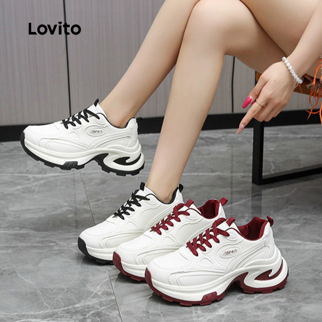 Lovito Tênis Esportivo Liso E Robusto Para Pai, Confortável, Academia Para Rua, Tênis Branco Para Mulheres LFA82146 em Oferta na Shopee
