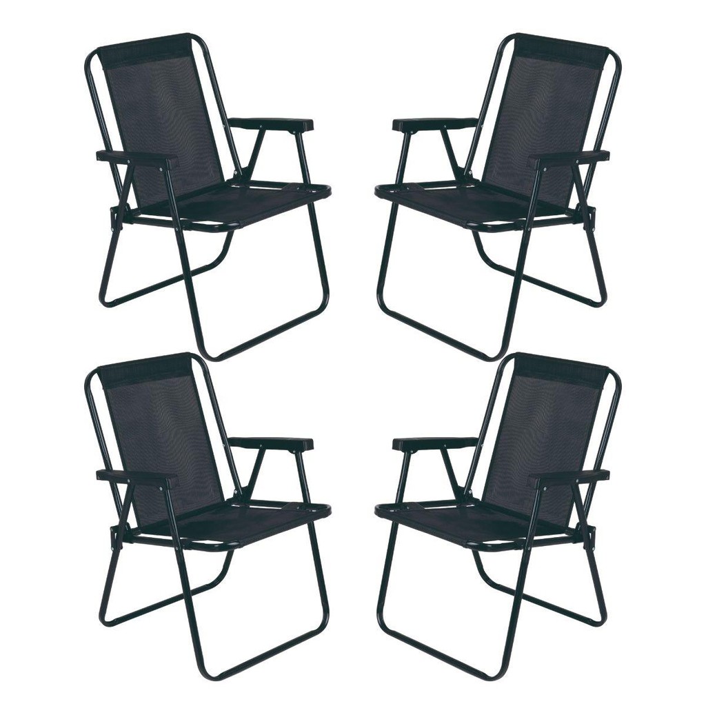 Jogo 4 Cadeira Alta Preta MOR Dobrável Reforçada até 110kg Praia Varanda Camping Jardim em Oferta na Shopee
