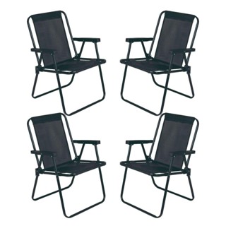 Jogo 4 Cadeira Alta Preta MOR Dobrável Reforçada até 110kg Praia Varanda Camping Jardim em Oferta na Shopee