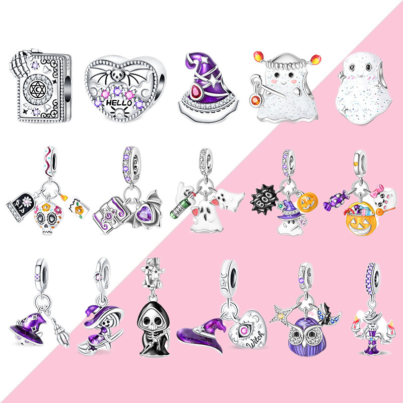Moda jóias S925 prata charme série Halloween bruxa pingente adequado para pulseira produção DIY