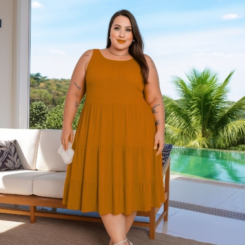 Vestido regata feminino plus size viscolycra 44 ao 48 GG três Marias soltinho moda maior plusize