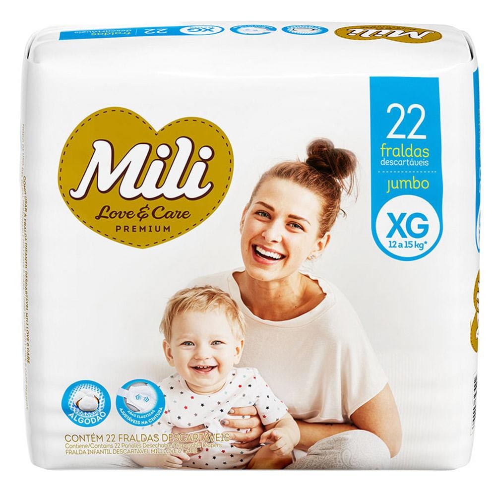 FRALDA MILI LOVE E CARE XG JUMBO COM 22 UNIDADES em Oferta na Shopee