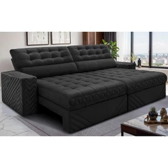 Sofá Retrátil e Reclinável 2,70m Molas Ensacadas Max Spring Velusoft Preto Cama inBox
