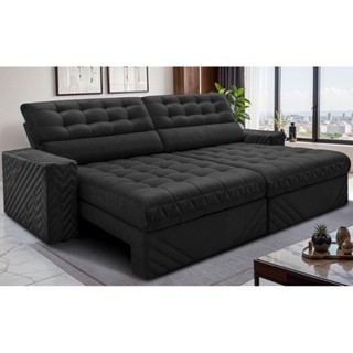 Sofá Retrátil e Reclinável 2,70m Molas Ensacadas Max Spring Velusoft Preto Cama inBox em Oferta na Shopee