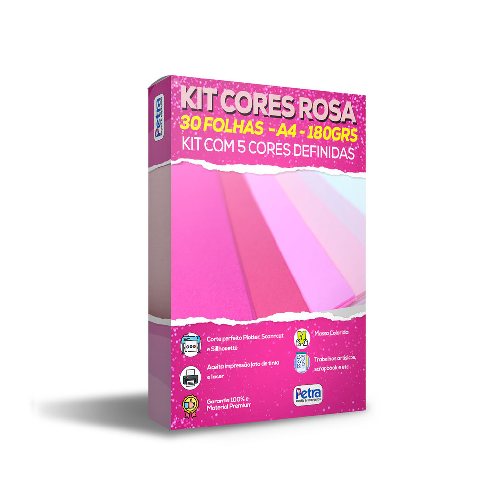 Kit Papéis Tons de Rosa - A4 180g/m² - 30 Folhas
