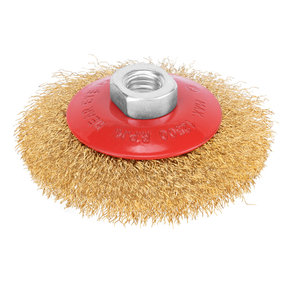 ESCOVA CIRCULAR ONDULADA, ACO CARBONO LATONADO, ROSCA M14, 100MM, 1PC//MTX em Oferta na Shopee