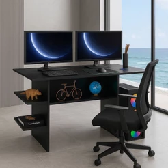 Mesa para Computador Multiuso - Escrivaninha Gamer Funcional – Cor Preto
