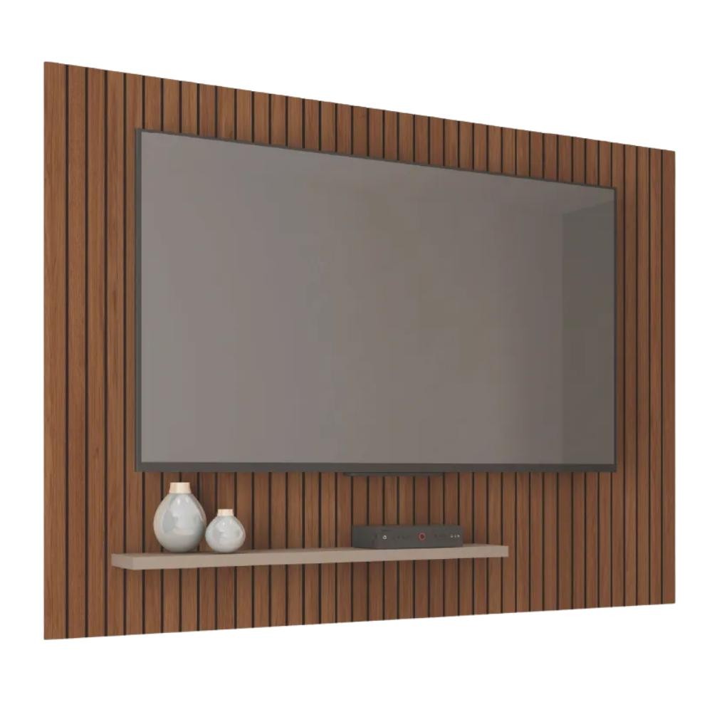 Painel para TV até 75 Polegadas 1,80m Ripado com Prateleira França Fendi / Havana Caemmum em Oferta na Shopee