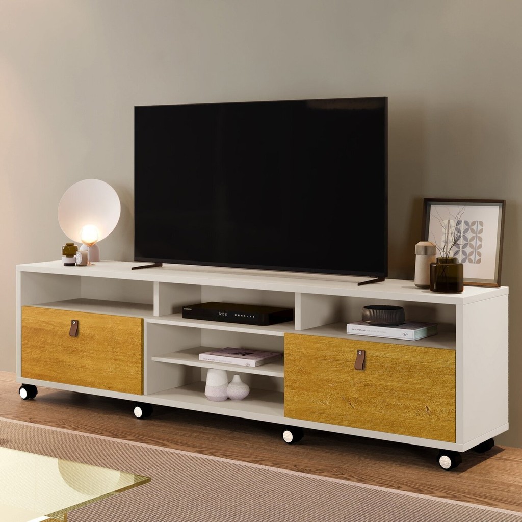 Rack para TV até 65 Polegadas 190cm Tvs de com Rodízios Genova Bege Off White/Naturale Off White/Naturale