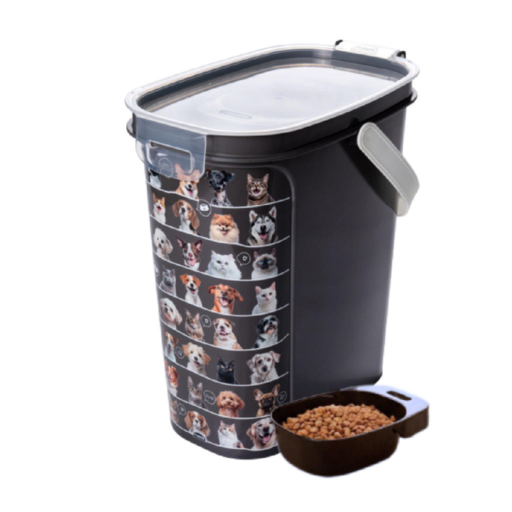 Porta Ração Com Tampa Hermética e Colher Dosadora Conserva 3kg com Alça Pote Organizador Armazenar Comida Cães Gatos Pet