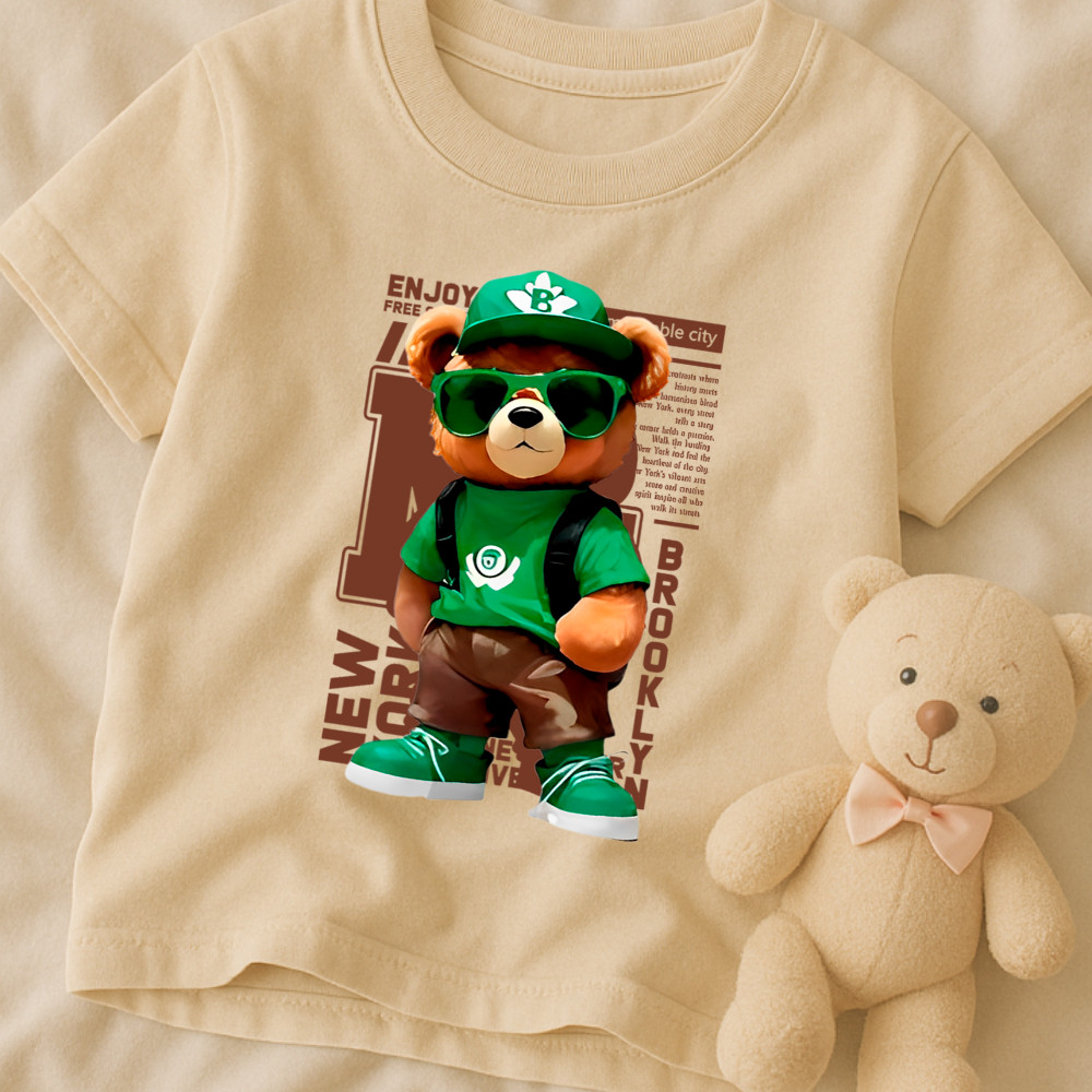 Camiseta Infantil Várias Cores 2 anos ao 16 Ursinho Verde StreetWear Algodão Confortável