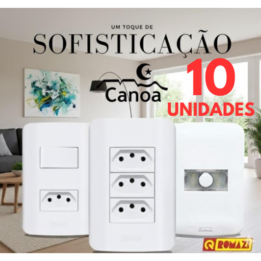 10 Unidades Tomadas canoa romazi e Interruptores linha canoa romazi / 10A / 20A / Paralelo / Tomada