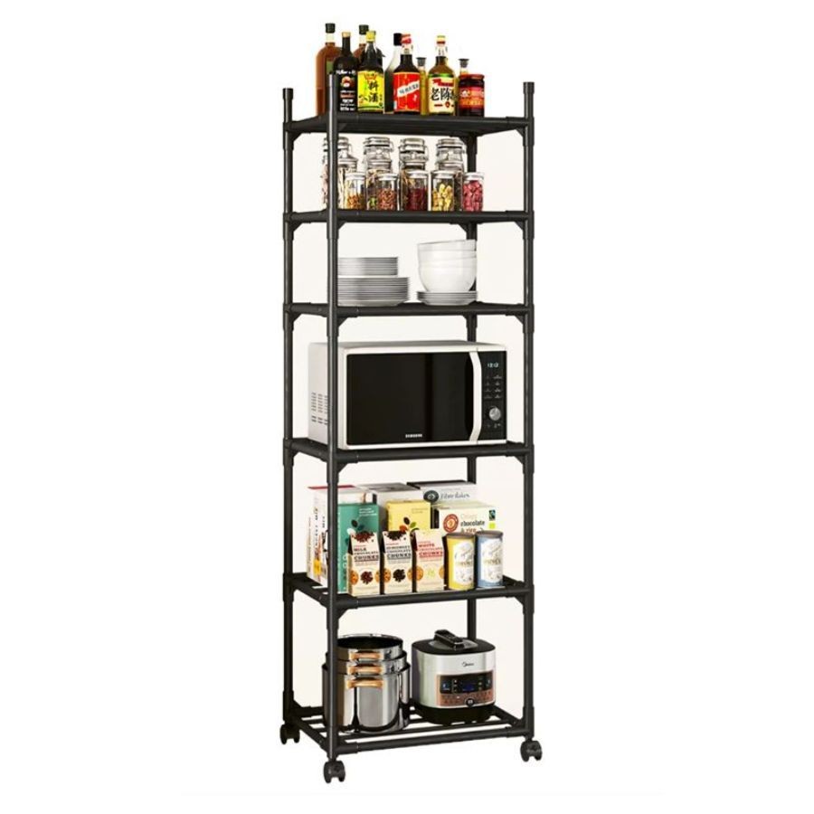 Estante Com Roda 6 Prateleiras Cozinha De Aço Multiuso Panelas Casa Sala Quarto Organizador TOP&CASA