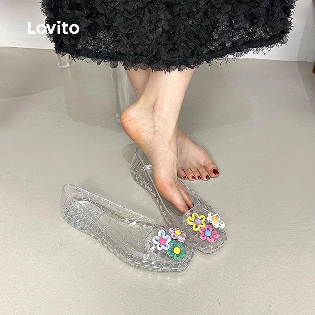Lovito Sandálias Rasas de Flores Casuais para mulheres LFA97006 em Oferta na Shopee