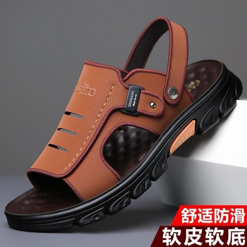 Sandálias masculinas verão novo estilo de couro Casual sandálias de sola macia dupla utilização sapatos de praia antider