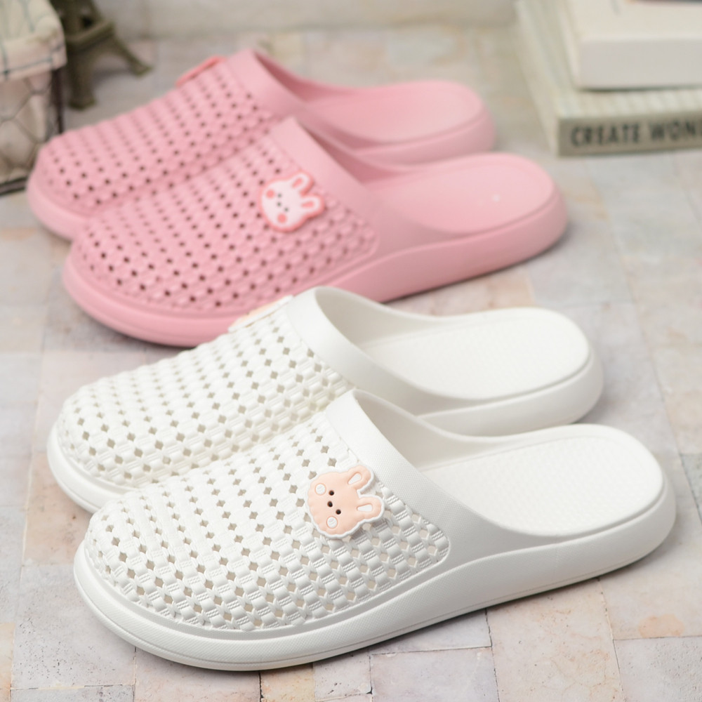 Baotou buraco chinelos femininos sandálias planas chinelos exterior Wear antiderrapante respirável plástico sapatos de p