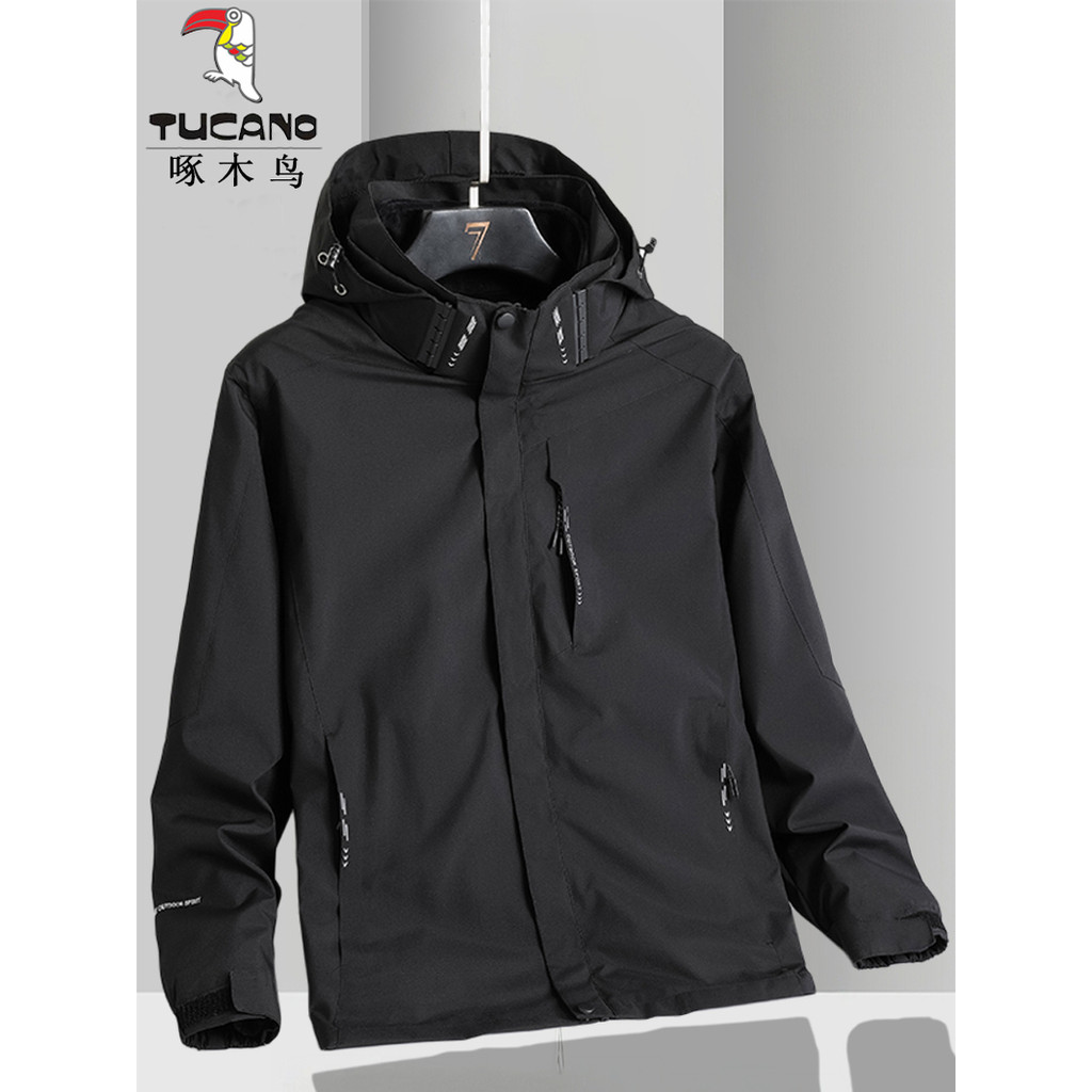 Woodpecker jaqueta três-em-um jaqueta masculina primavera outono forro de lã engrossado destacável à prova de vento jaqu