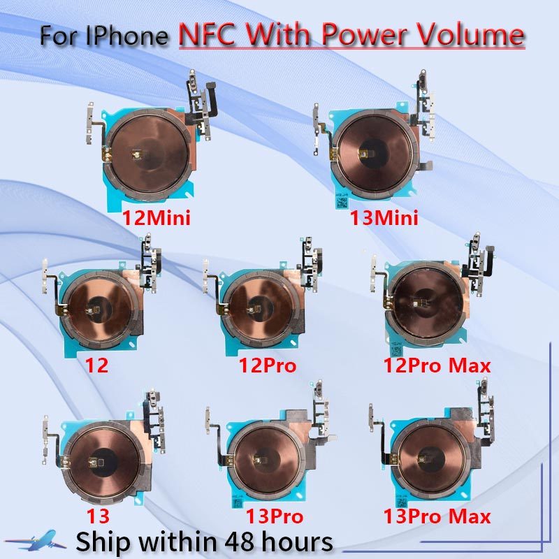Bobina De Chip De Carregamento Sem Fio OEM NFC Com Botão De Volume De Energia Flexível Para iPhone 12 13 mini Pro Max Ca