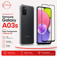 Capa Capinha Anti Impacto Para Galaxy A03s + Película 3D Vidro Temperado