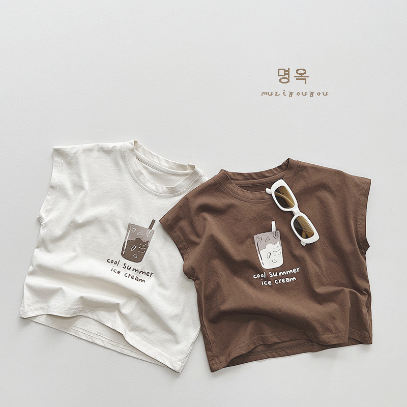 Versão estilo ocidental ~ moda impressa algodão puro estilo fino crianças verão sem mangas colete masculino feminino beb