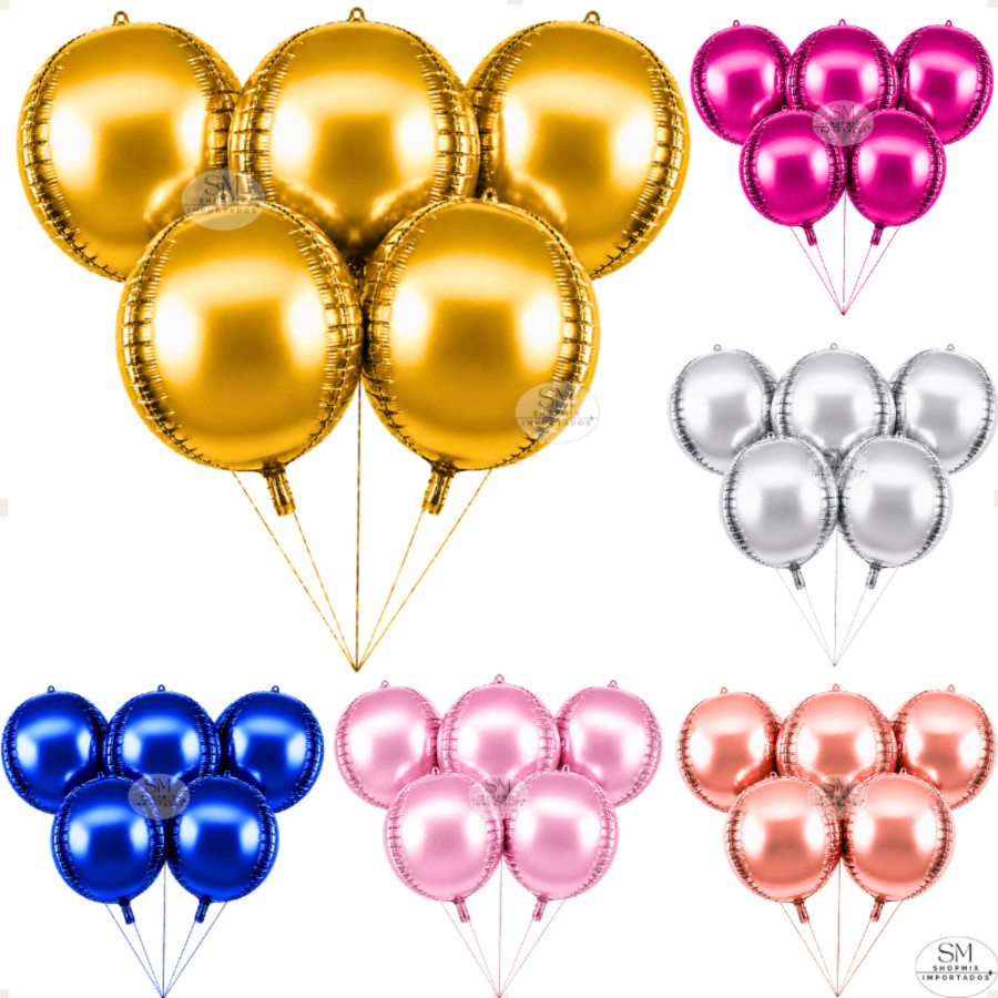 Kit Balao Metalizado Espelhado 4D Orbz Grande 55cm Balada Festa Decoração Aniversário 5/10 un