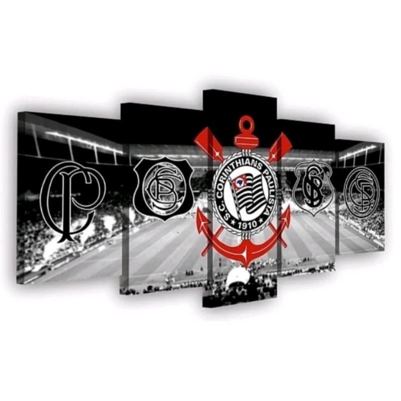 Quadro Mosaico Decorativo 5 Peças Escudo Corinthians Timão – Arte Premium em MDF Alta Qualidade