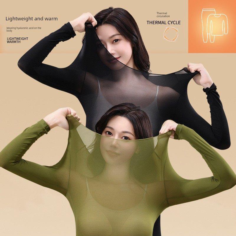Roupas de pele de ácido hialurônico terno roupas de outono feminino longo alto elástico roupa interior térmica antiestát