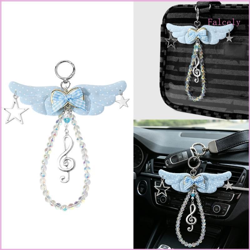 Falce Elegante Doce Moda Chaveiro Com Bolinhas Ponto Asa E Nota Musical Grânulo Decorações Pingente