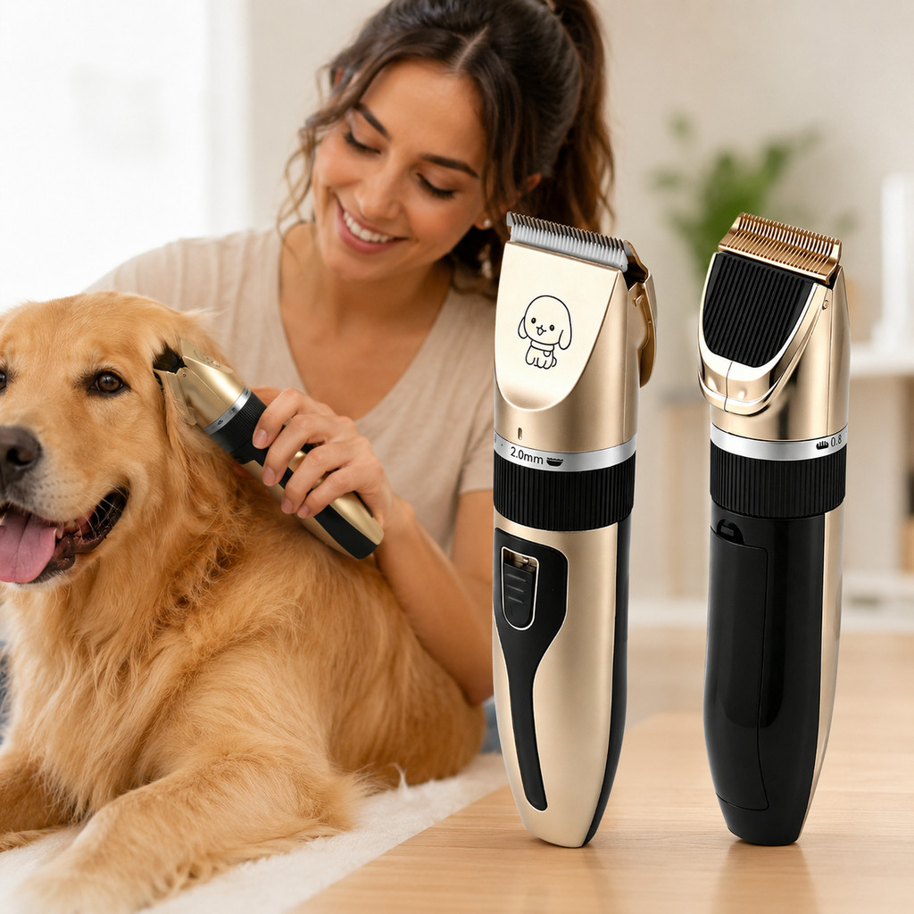 Máquina de Tosa para Pets Recarregável Aparador de Pelos Cães e Gatos Com 4 Pentes Guia Silenciosa