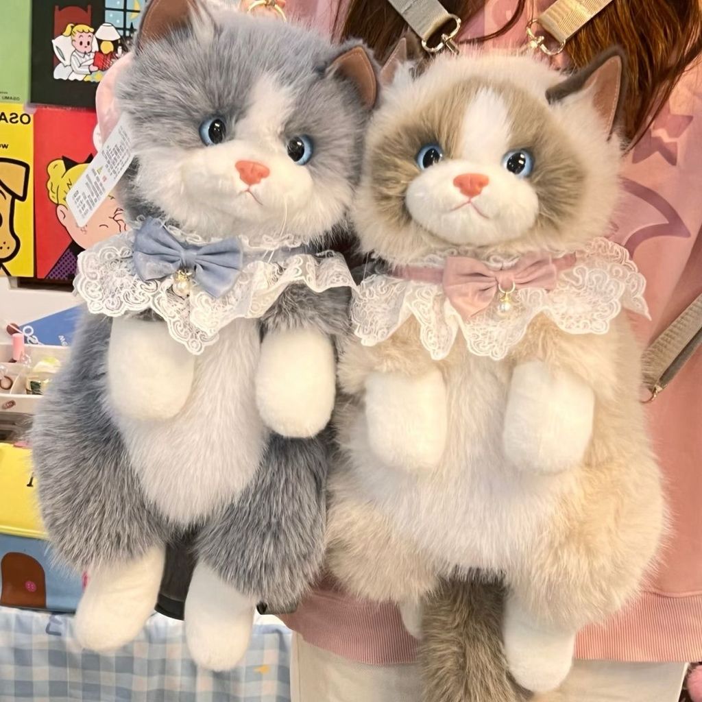 Mochila de pelúcia em formato de gato, mochila de brinquedo de pelúcia, presente para meninas, popular para uso ao ar li