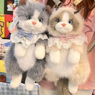 Mochila de pelúcia em formato de gato, mochila de brinquedo de pelúcia, presente para meninas, popular para uso ao ar li