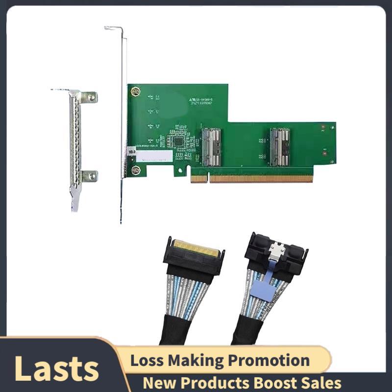 Expansão Para Placa Gráfica GPU MCIO Split Card PCIe 5.0 8x16x A 2xMCIO8I Rodapé 6PIN Com Cabo