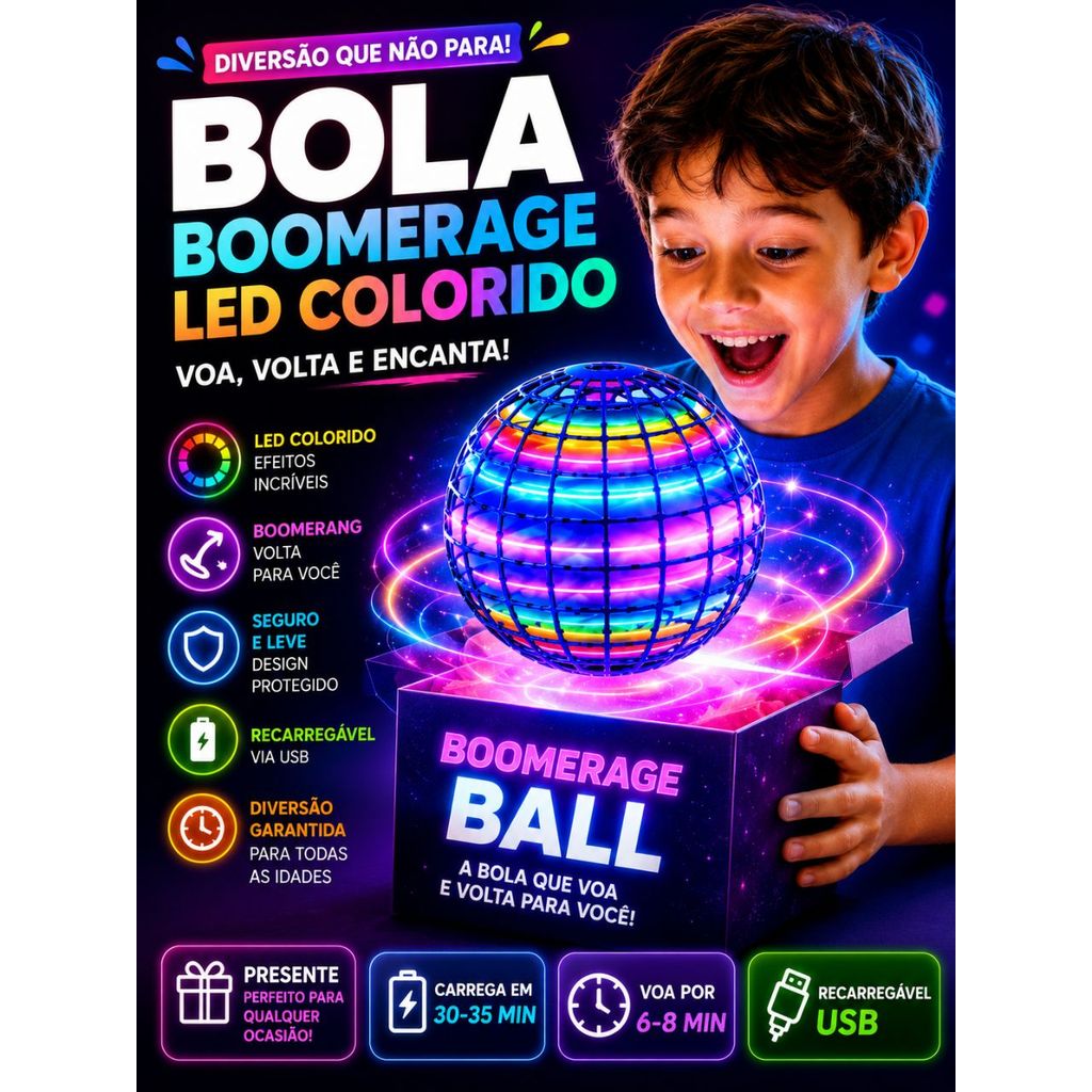 Spinner Boomerang Voador com LED e Controle Interativo Infantil