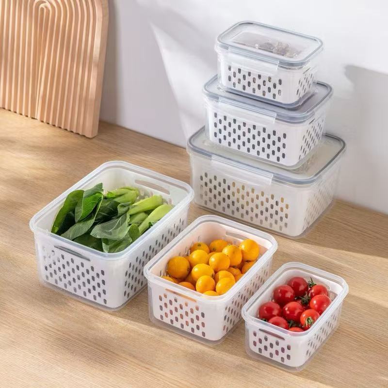 Kit 3/6 Potes Organizadores para Frutas e Verduras com Dreno para Geladeira e Micro-ondas