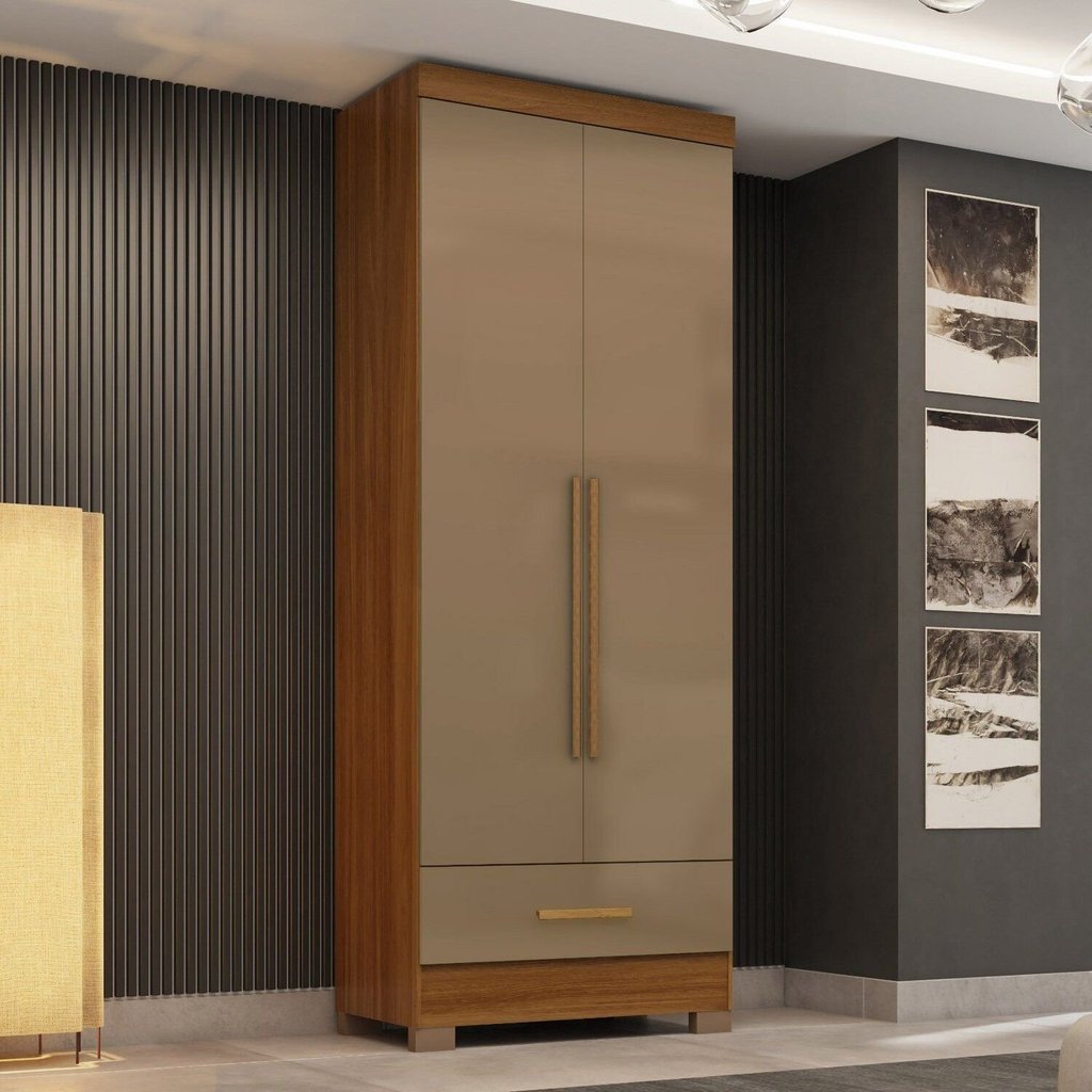 Guarda Roupa 100% MDF 2 Portas 1 Gaveta Smart Plus Espresso Móveis Bege/Cinamomo Cappuccino Cinamomo/Cappuccino